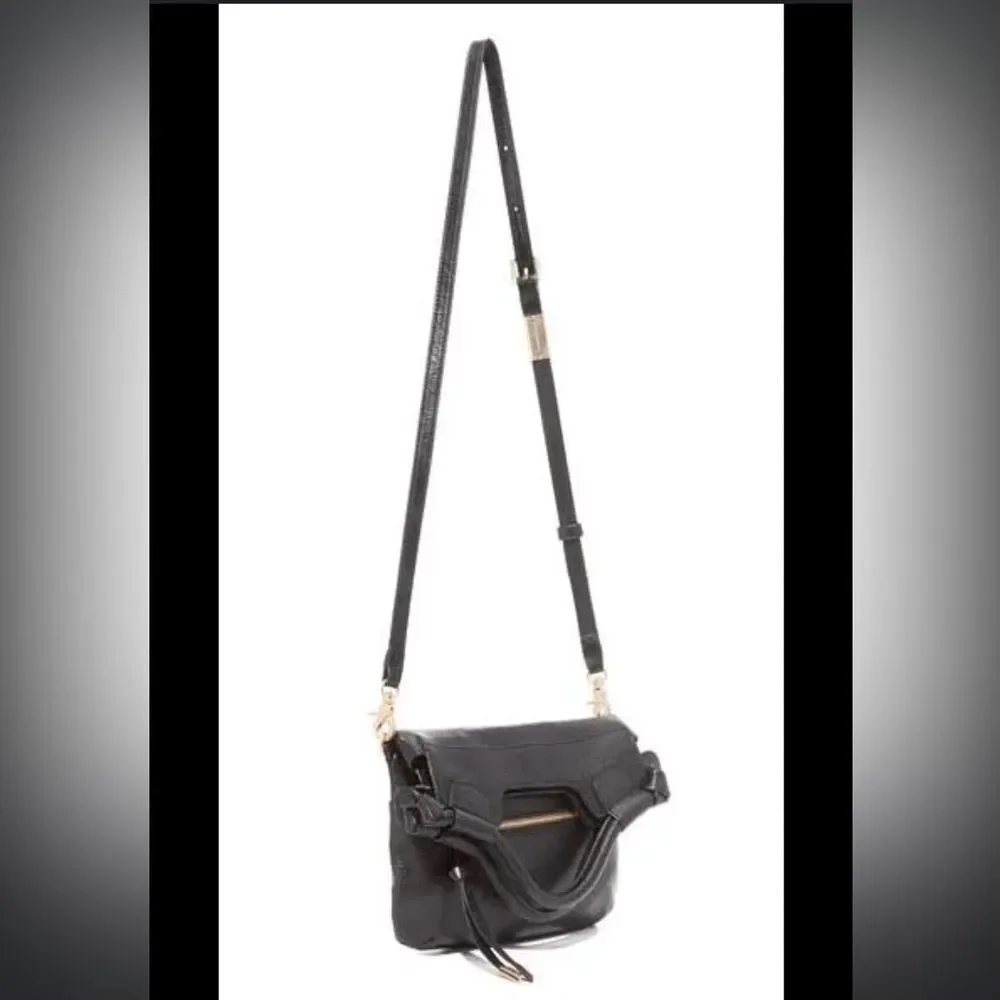 Foley + Corinna Black Leather Crossbody Hand Bag 2 Ways Contemporary Boho Chic - Picture 2 of 8